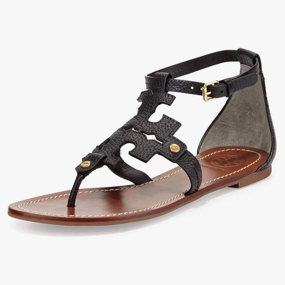 Tory Burch Phoebe Gladiator Sandals
Pebbled Leather Logo Black Thong Size 7